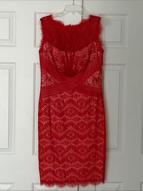 Tadashi Shoji Red Lace Sheath Dress Size 10